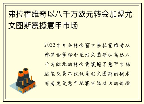 弗拉霍维奇以八千万欧元转会加盟尤文图斯震撼意甲市场